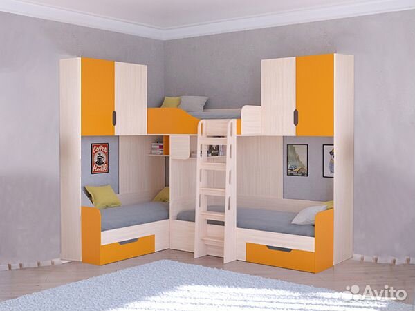 Кровать Трио с антресолями Дуб Молочный/Белый