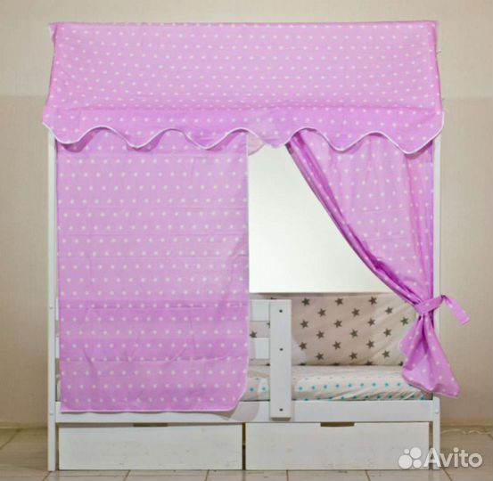 Комплект Крыша и шторки на кровать домик (Хлопок)