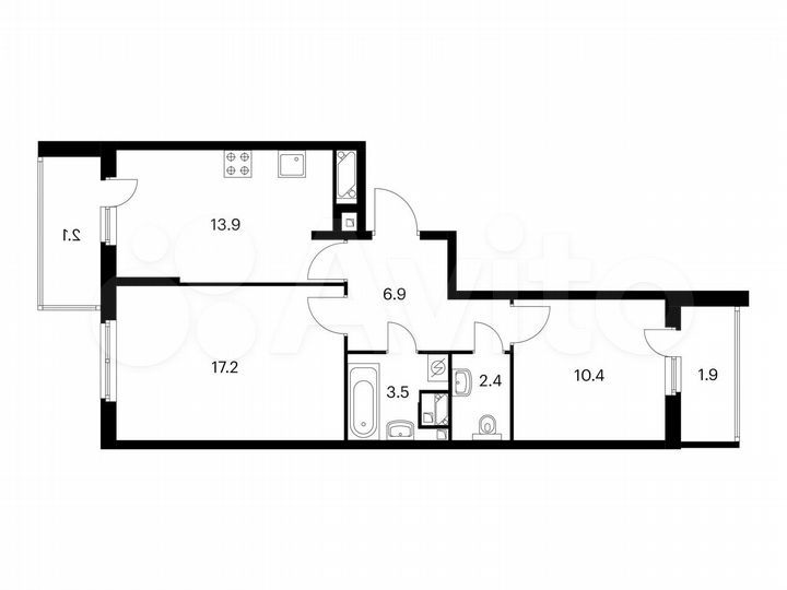2-к. квартира, 58,3 м², 14/25 эт.