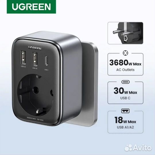 Зарядное Ugreen 30W GaN PD розетка (новое) CD314