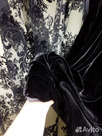 Бархат шёлк портьерный и сетка черные Франция