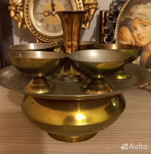 Кувшин, поднос, стаканчики. Мельхиор