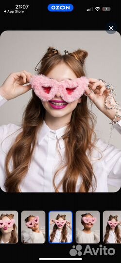 Очки пушистые меховые сердечки для вечеринки розов