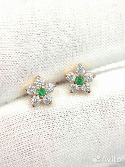 Серьги с синтетическим камнем Золото