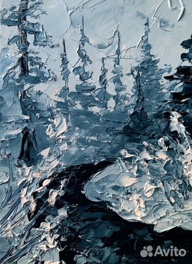 Картина маслом зимний пейзаж горная река