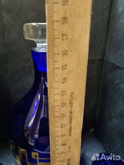 Графин + 2 стопки, Кобальт. Богемия Состояние отли