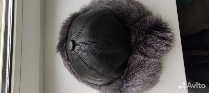 Шапка натуральная кожа+песец