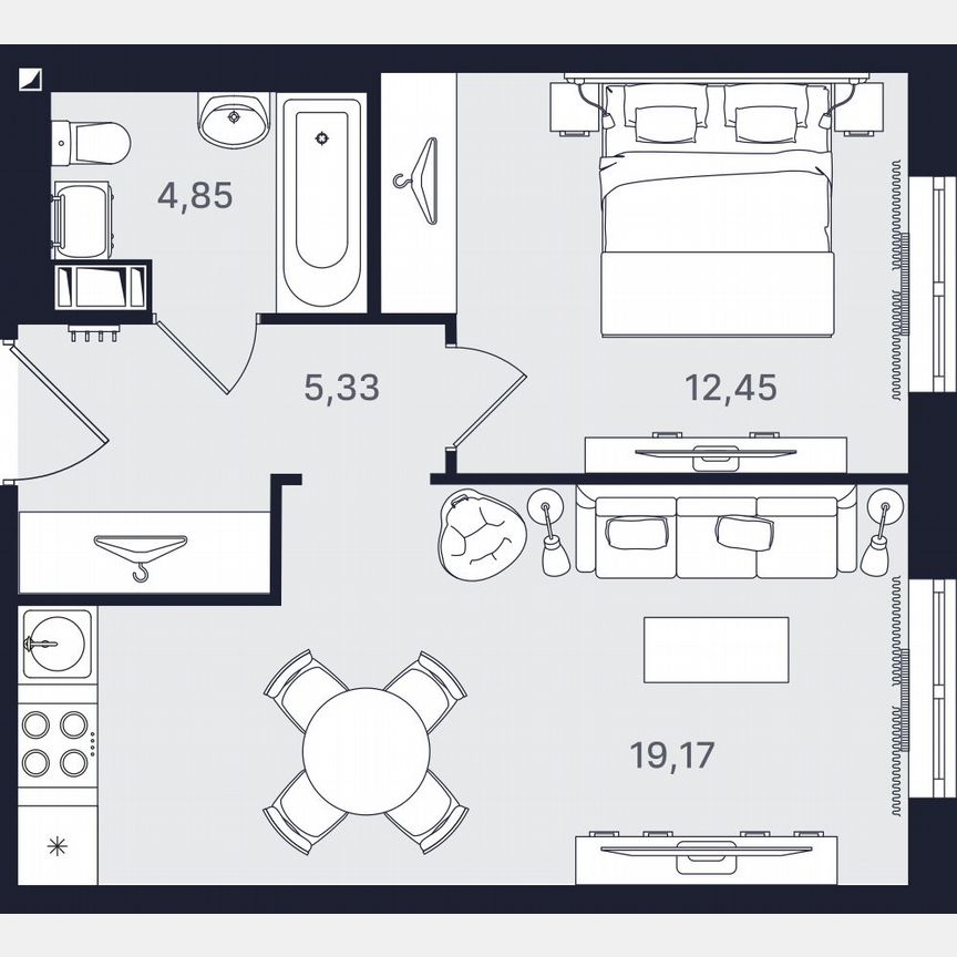 2-к. апартаменты, 41,8 м², 4/24 эт.