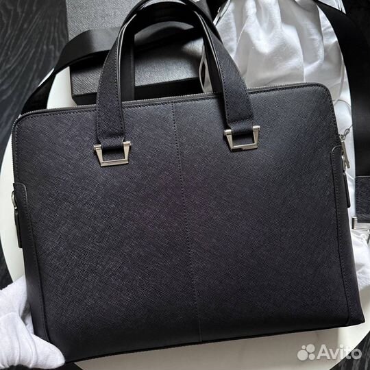 Мужской кожаный портфель Prada