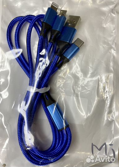 Кабель 3 в 1(Type-C,iPhone,Micro USB) - новый