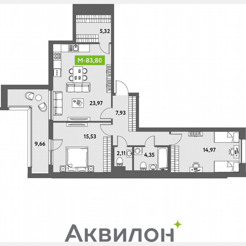 2-к. квартира, 79,6 м², 3/12 эт.