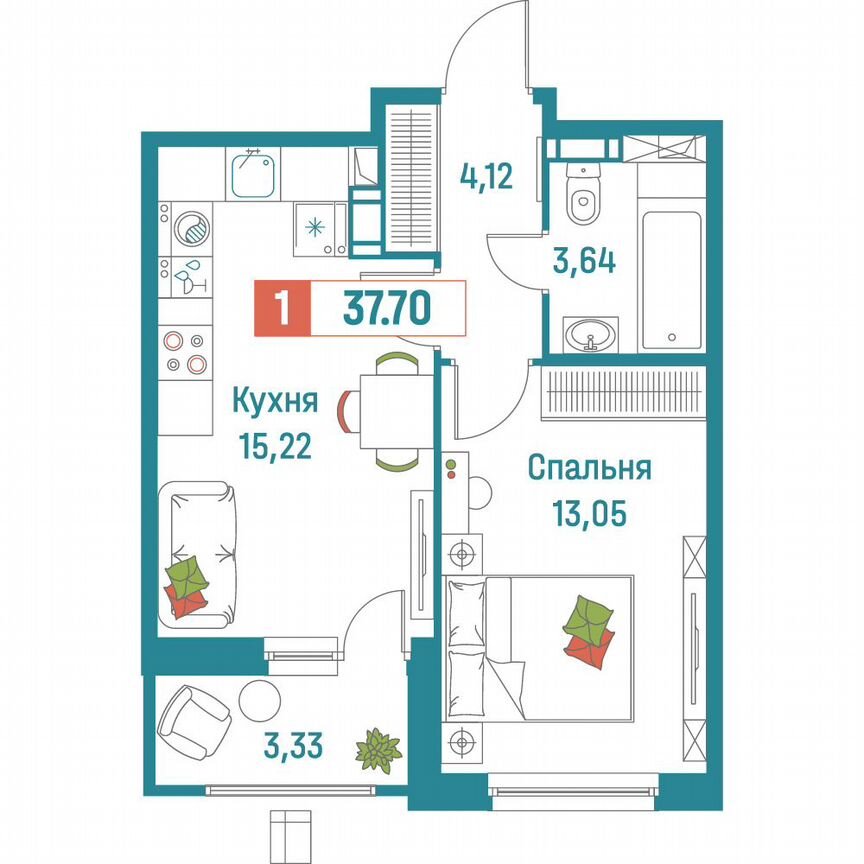 1-к. квартира, 37,7 м², 5/18 эт.