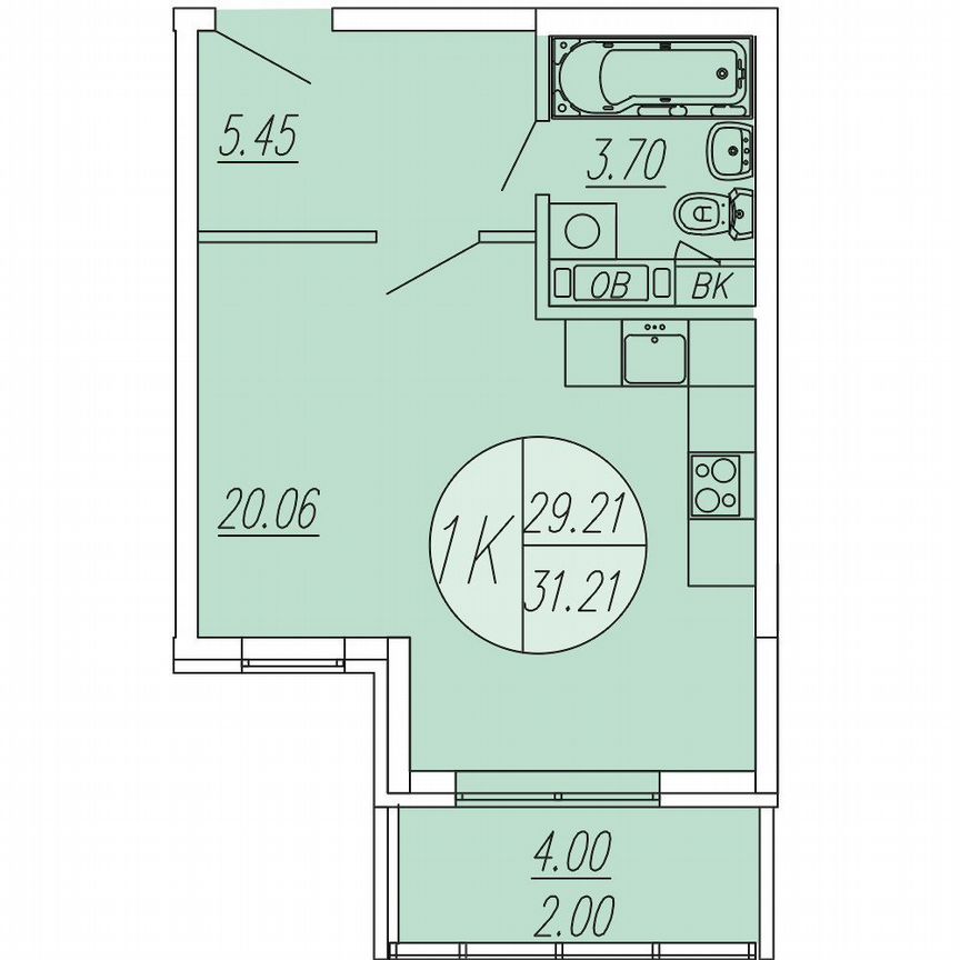 Квартира-студия, 40,9 м², 4/4 эт.