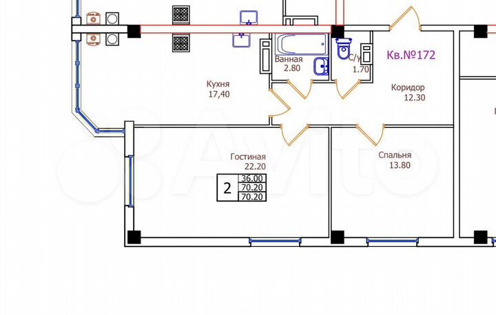 2-к. квартира, 70,2 м², 3/8 эт.
