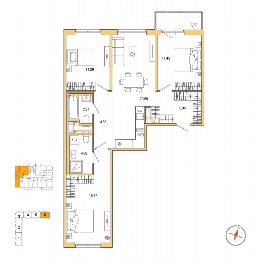 3-к. квартира, 79,2 м², 4/7 эт.