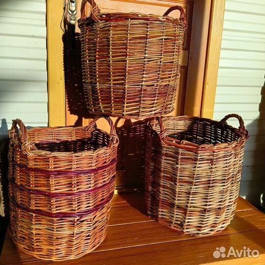 Корзины ручной работы из ивовой лозы с ручками
