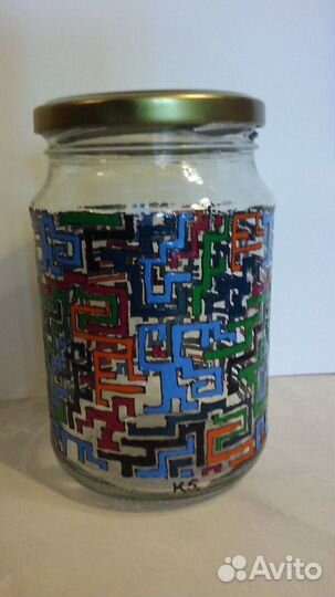 Банка стеклянная с крышкой ручной рисунок лабиринт