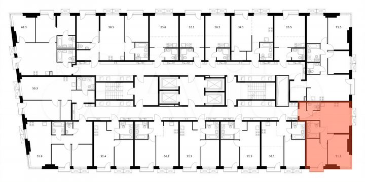 2-к. квартира, 51,1 м², 3/33 эт.