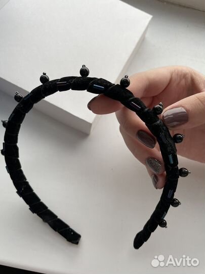 Ободок для волос ручной работы черный новогодний