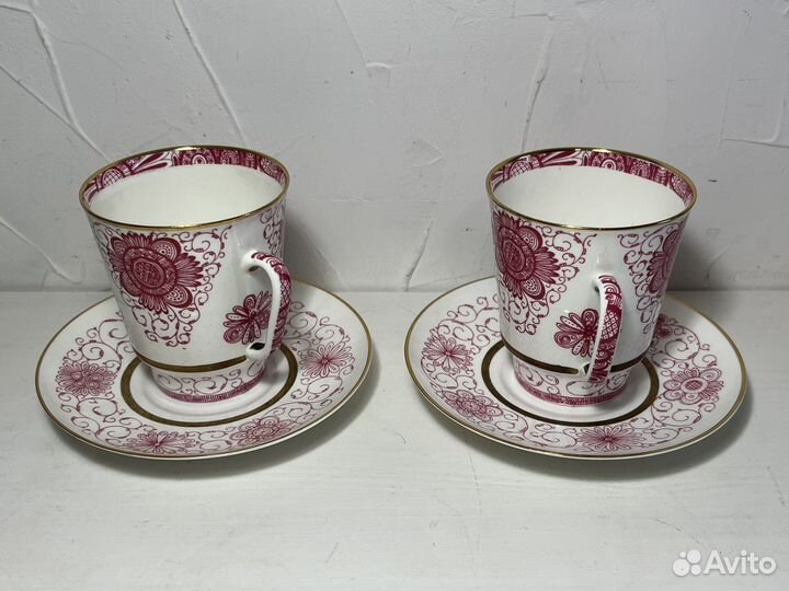 Кофейная пара лфз Узор, костяной фарфор СССР