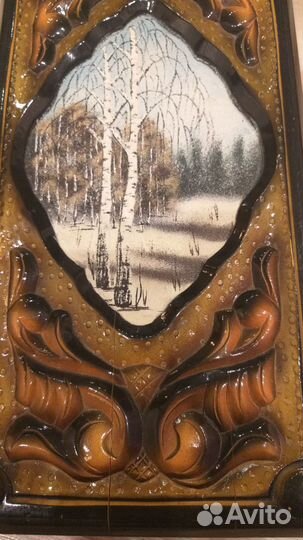 Нарды Добрые резные с картиной из каменной крошки