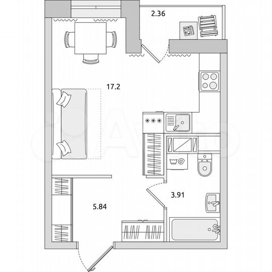 Квартира-студия, 29,3 м², 16/17 эт.