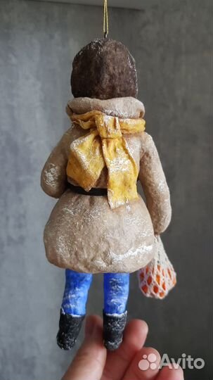 Ватная ёлочная игрушка Мальчик с подарками СССР