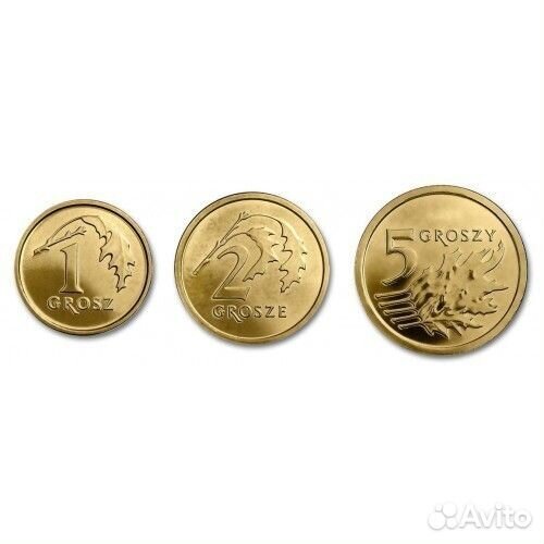 Набор из 3 монет номиналом 1, 2 и 5 грошей. Новый