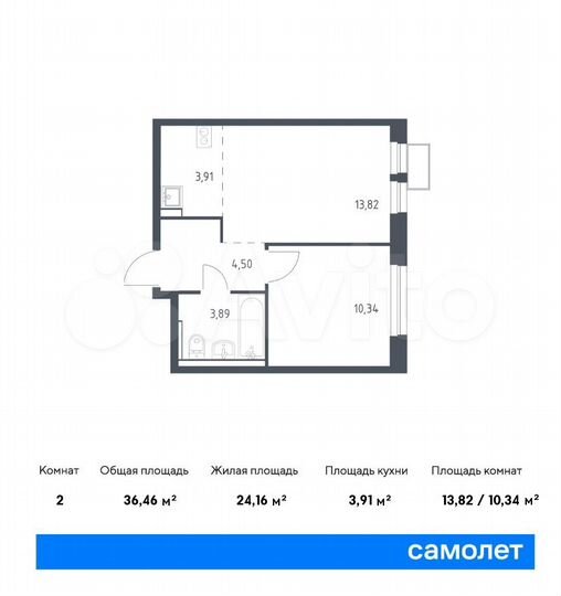 2-к. квартира, 36,5 м², 12/17 эт.