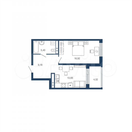 1-к. квартира, 49,7 м², 22/22 эт.