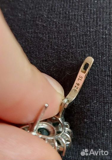 Серьги серебро фианит зелёный прозрачный