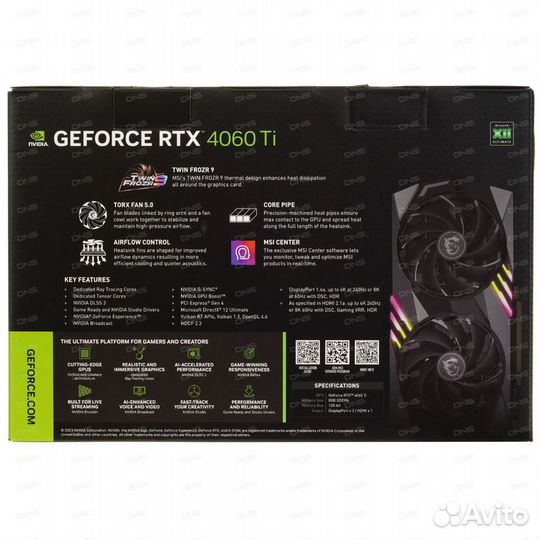 Видеокарта MSI GeForce RTX 4060 Ti gaming X