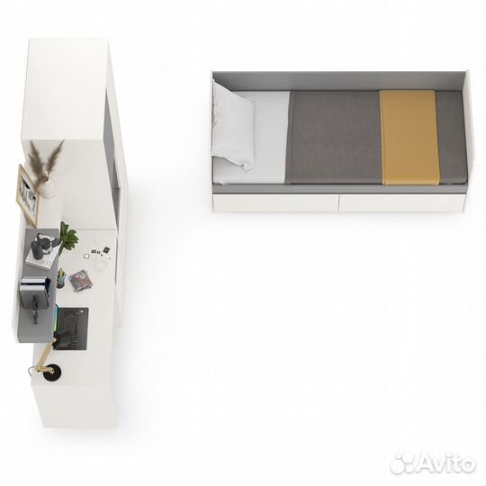 Молодёжная мебель в детскую комнату Торонто, цвет белый шагрень/стальной серый, спальное место 800х1