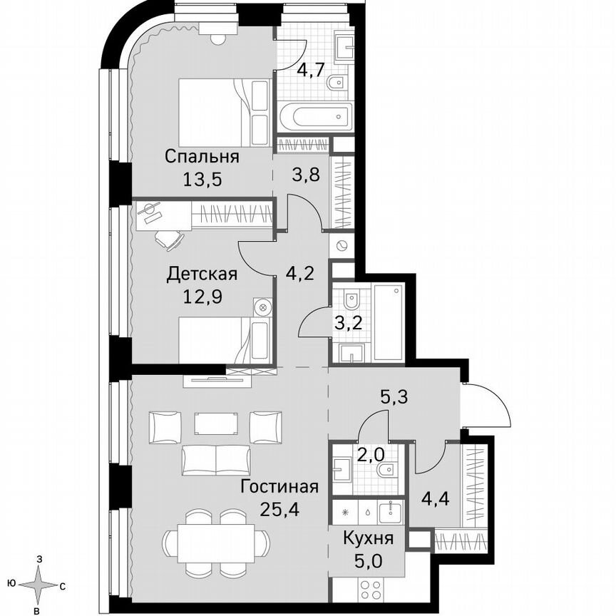 2-к. квартира, 84,4 м², 42/49 эт.