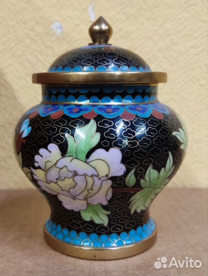 Чайница Хризантемы Цветы Клуазоне эмаль