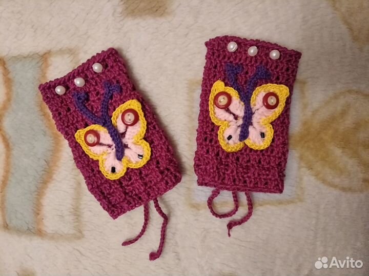 Вязаные крючком митенки (комплект №3)