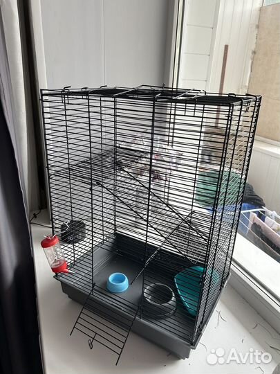 Клетка для грызунов с поилкой, мисками и лотком