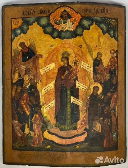 Икона «Всех скорбящих радости» 19 века 43х34 см