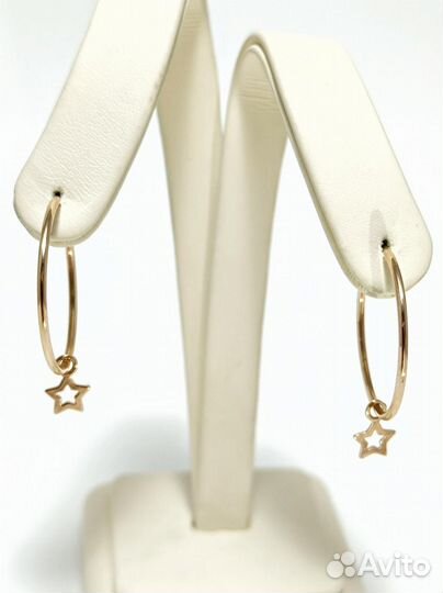 Золотые золотые серьги конго с подвеской из красно