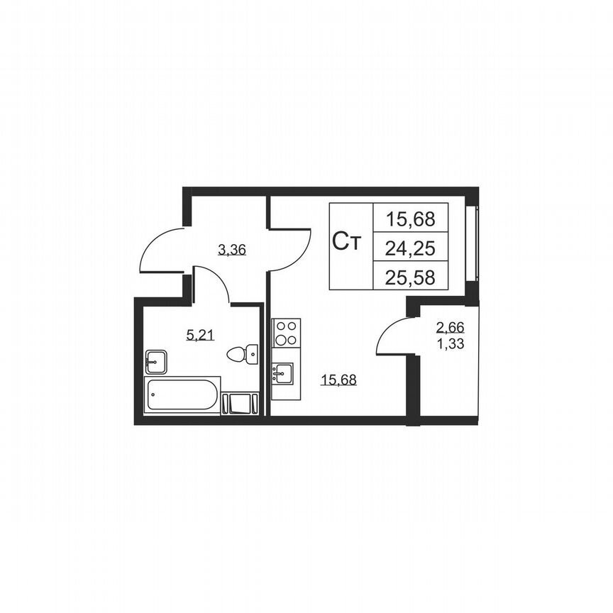 Квартира-студия, 25,6 м², 10/19 эт.