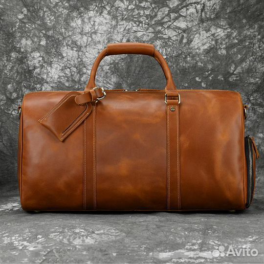 Мужская кожаная сумка. Дорожная спортивная сумка