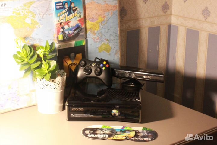 Xbox 360 slim прошитый+кинект+джойстик+250гб+5диск