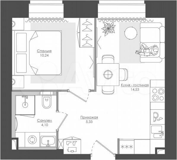 1-к. квартира, 34,2 м², 6/39 эт.