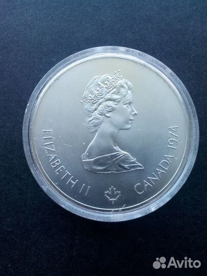 Серебряная монета 5 долларов Канада 1974 г