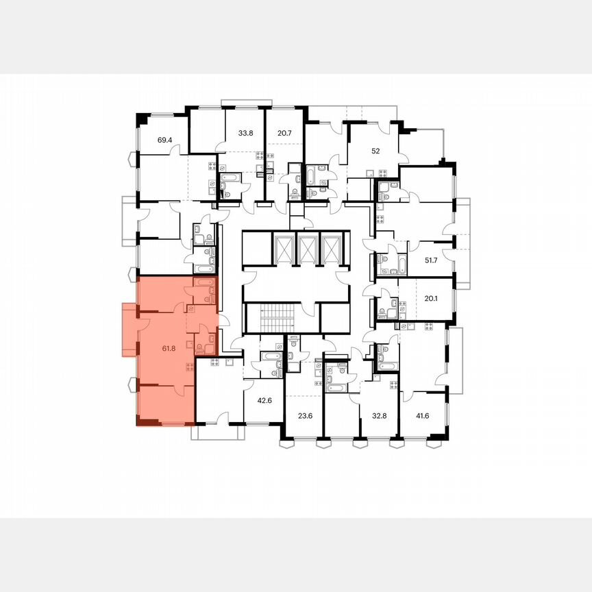 2-к. квартира, 61,8 м², 5/24 эт.