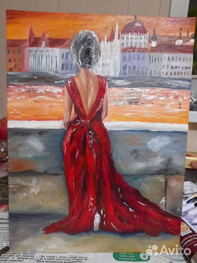 Картина маслом Девушка на набережной