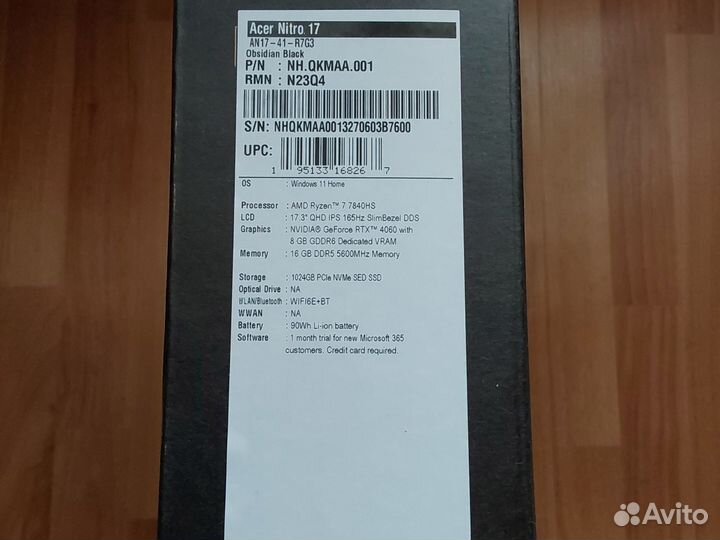 Новый Acer Nitro 17 Ryzen7/RTX4060/16Gb/1Tb