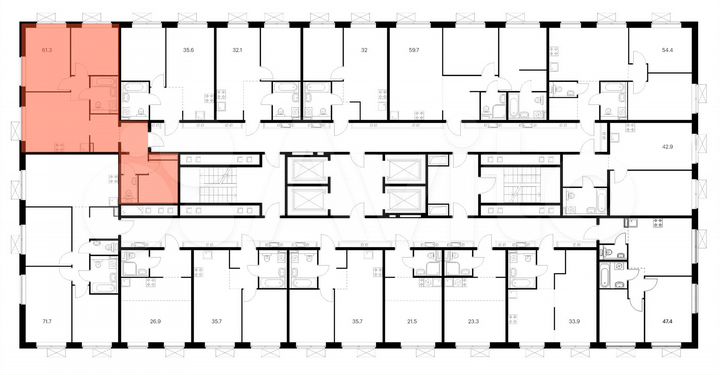 2-к. квартира, 61,3 м², 13/25 эт.
