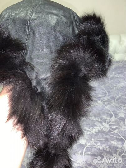 Шапка песцовая с кожаной отделкой