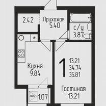 1-к. квартира, 36 м², 11/21 эт.